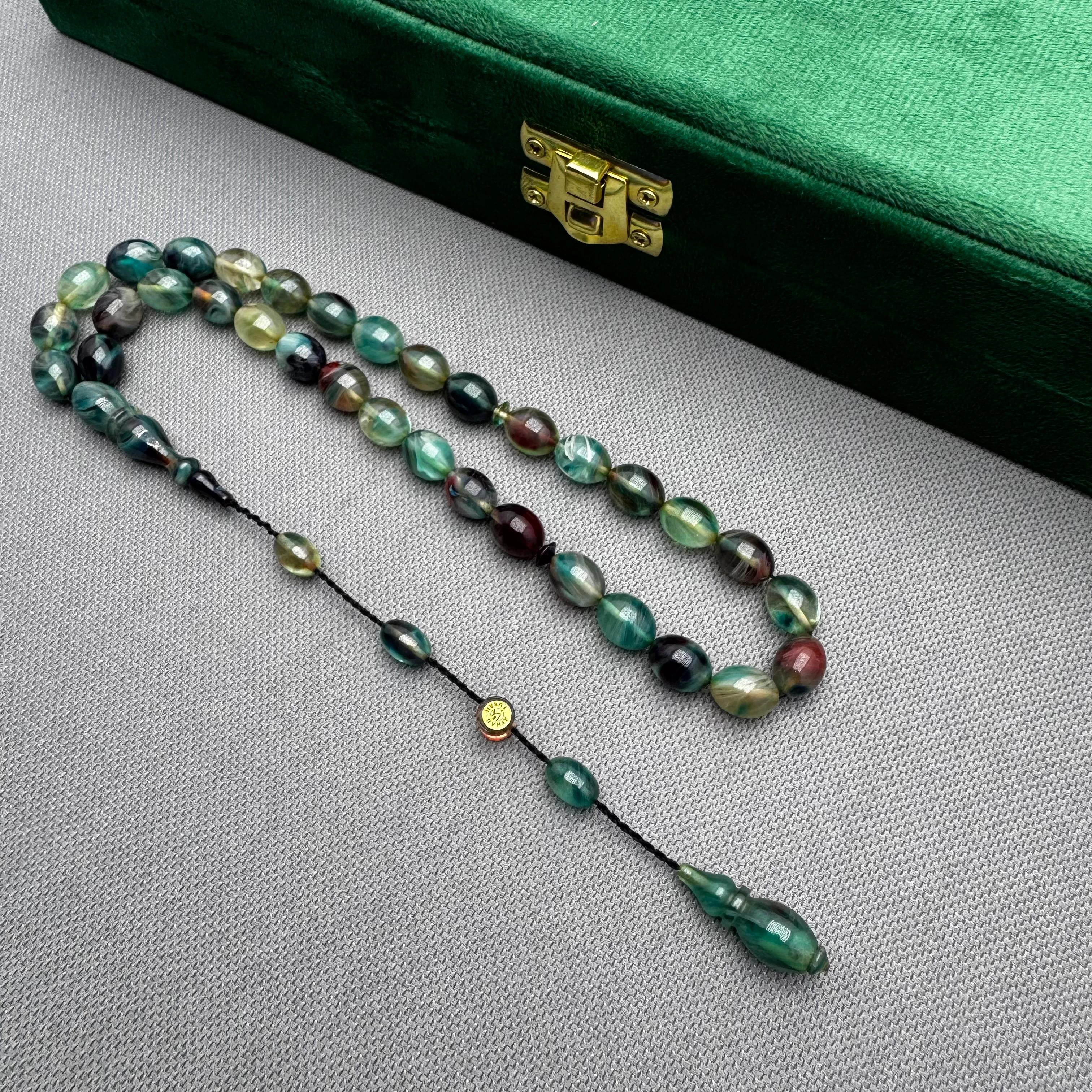 Ayhan TURAN Usta İşçilikli Hareli Renk Süzmeli Beyzi Kesim Ateş Kehribar Tespih